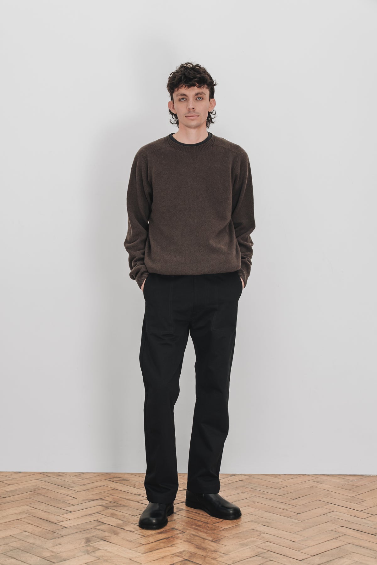 CASHMERE BASE CREW NECK - Coffee