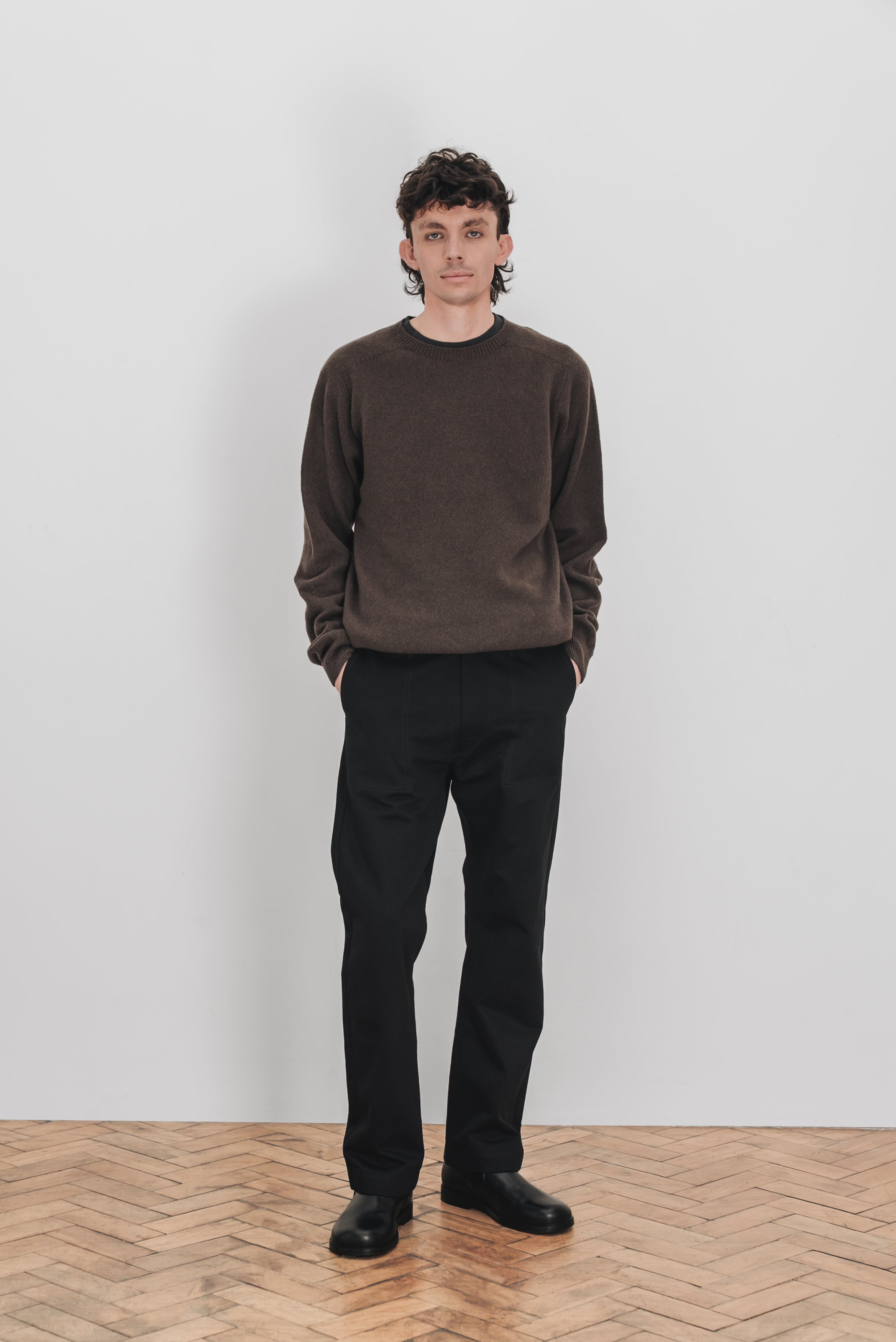 CASHMERE BASE CREW NECK - Coffee